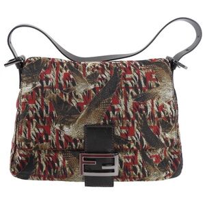 Fendi EXTREMELY RARE Zucca Falcon Bird Print Red Mama Forever Baguette Bag